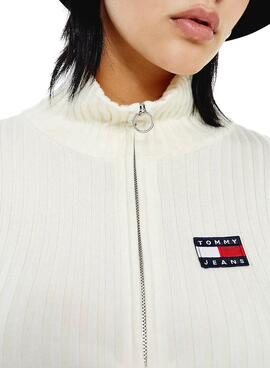 Pullover Tommy Jeans Half Zip Bianco per Donna