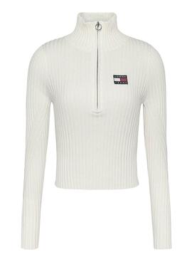Pullover Tommy Jeans Half Zip Bianco per Donna