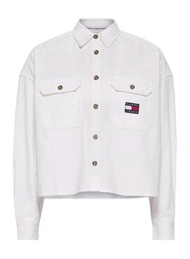 Overshirt Tommy Jeans Utility Bianco per Donna