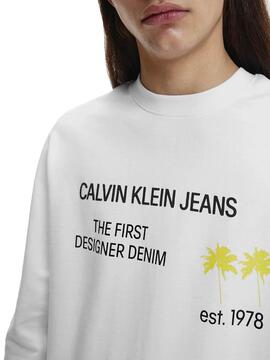 Felpa Calvin Klein Palm Print Bianco Uomo