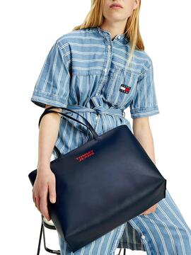 Borsa Tommy Jeans Essential PU Tote Blu Navy Donna