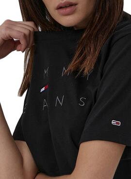 T-Shirt Tommy Jeans Crop Draw Cord Nero Donna