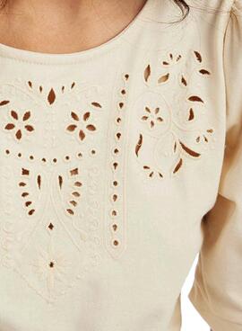 Blusa Naf Naf Embroidery Beige per Donna