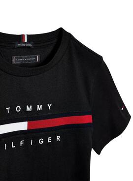 T-Shirt Tommy Hilfiger Flag Rib Nero per Bambino
