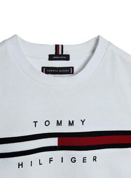 T-Shirt Tommy Hilfiger Flag Rib Bianco per Bambino