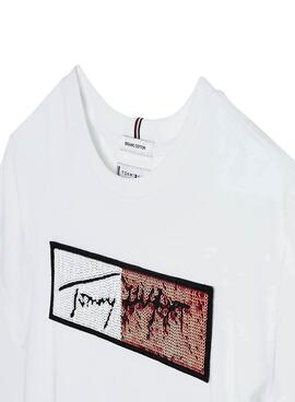 T-Shirt Tommy Hilfiger Sequins Flag Bianco Bambina
