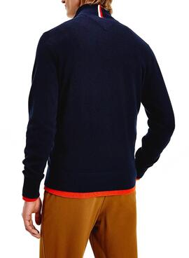 Pullover Tommy Hilfiger Mock Blu Navy per Uomo