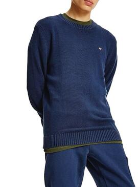 Pullover Tommy Jeans Essential Crew Blu Navy Uomo