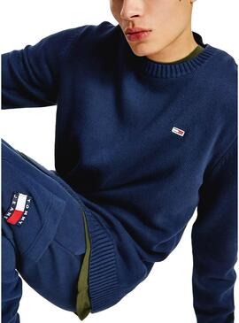 Pullover Tommy Jeans Essential Crew Blu Navy Uomo
