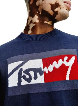 Pullover Tommy Jeans Branded Blu Navy per Uomo