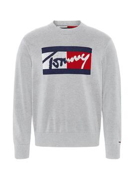 Pullover Tommy Jeans Branded Sweater Grigio Uomo
