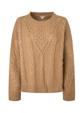 Pullover Pepe Jeans Rania Knitted Marrone per Donna