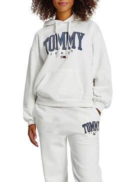 Felpa Tommy Jeans Collegiate Bianco Cappuccio