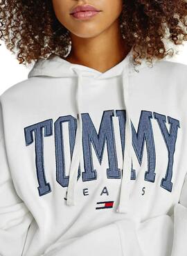 Felpa Tommy Jeans Collegiate Bianco Cappuccio