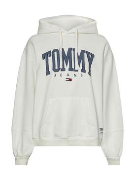 Felpa Tommy Jeans Collegiate Bianco Cappuccio