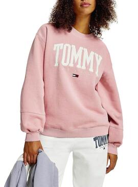 Felpa Tommy Jeans Collegiate Rosa per Donna