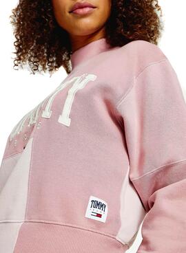 Felpa Tommy Jeans Collegiate Rosa Cropped Donna