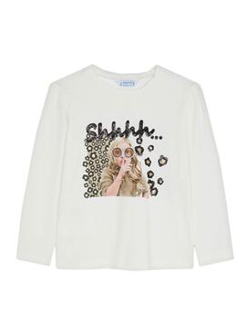 T-Shirt Mayoral Disegno Bianco per Bambina