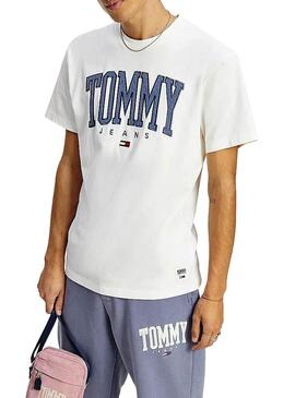 T-Shirt Tommy Jeans Collegiate Bianco per Uomo