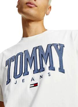 T-Shirt Tommy Jeans Collegiate Bianco per Uomo