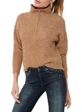 Pullover Only Lemily Zipper Camel per Donna