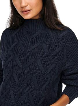 Pullover Only Mette Blu Navy Knitted per Donna