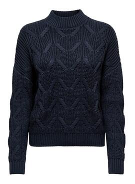 Pullover Only Mette Blu Navy Knitted per Donna