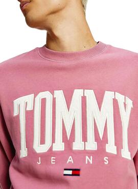 Felpa Tommy Jeans Collegiate Rosa per Uomo