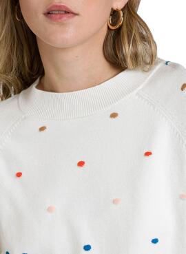 Pullover Naf Naf Knitted Bianco Topos per Donna