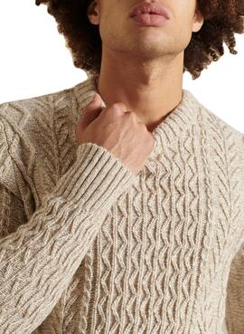 Pullover Superdry Jacob Cable Beige per Uomo