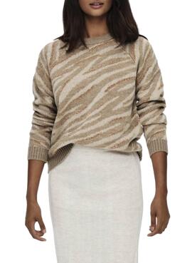 Pullover Only Beige Stampa Lelina per Donna