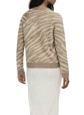 Pullover Only Beige Stampa Lelina per Donna