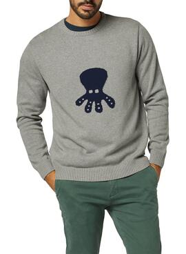 Pullover El Pulpo Collo in tricot con logo Box Grigio