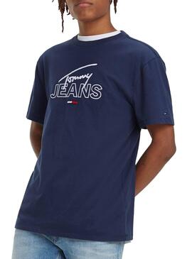T-Shirt Tommy Jeans Script Blu Navy Per Uomo