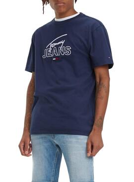 T-Shirt Tommy Jeans Script Blu Navy Per Uomo