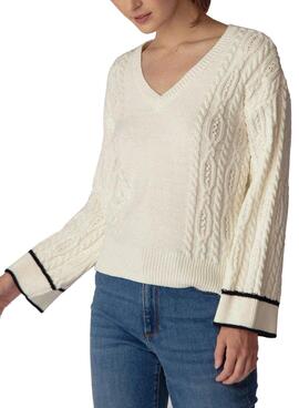 Pullover Naf Naf Knitted Intrecciato Bianco per Donna
