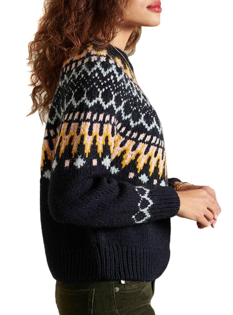 Pullover Superdry Classic Fairisle Crew Blu Navy Donna