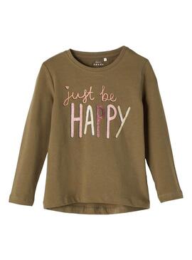 T-Shirt Name It Vix Just Be Happy Verde per Bambina