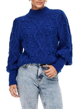 Pullover Only Papavero Highcollo Blu per Donna