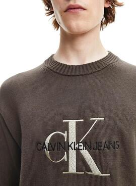 Pullover Calvin Klein Jeans Ricamo Logo Verde