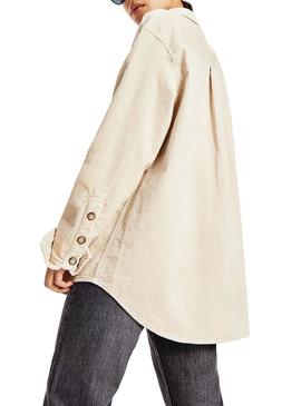 Overshirt Tommy Jeans Cord Beige per Donna