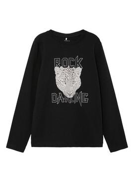 T-Shirt Name It Onethea Nero Rock per Bambina