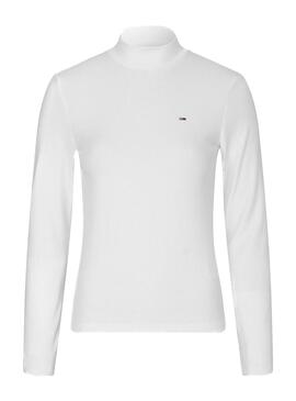 T-Shirt Tommy Jeans Rib Mock Neck Bianco Donna
