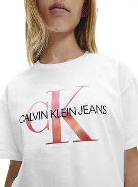 T-Shirt Calvin Klein Distorted Bianco per Bambina