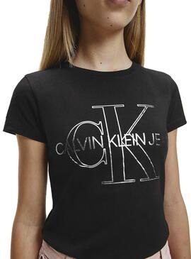 T-Shirt Calvin Klein Monogram Contorno Nero Bambina