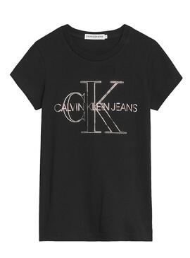 T-Shirt Calvin Klein Monogram Contorno Nero Bambina