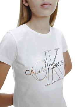 T-Shirt Calvin Klein Monogram Contorno Bianco Bambina