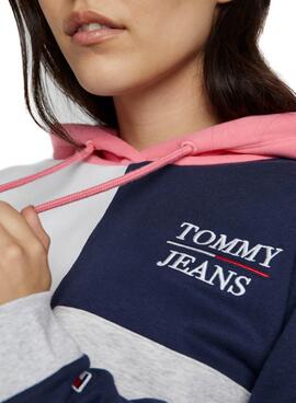 Felpa Tommy Jeans Crop Colorblock Grigio Donna
