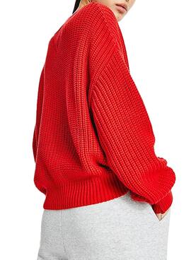 Pullover Tommy Jeans Centro Flag Rosso Donna