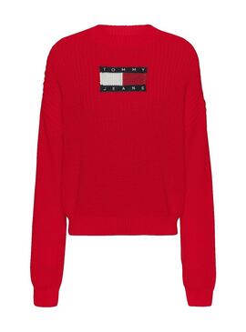 Pullover Tommy Jeans Centro Flag Rosso Donna